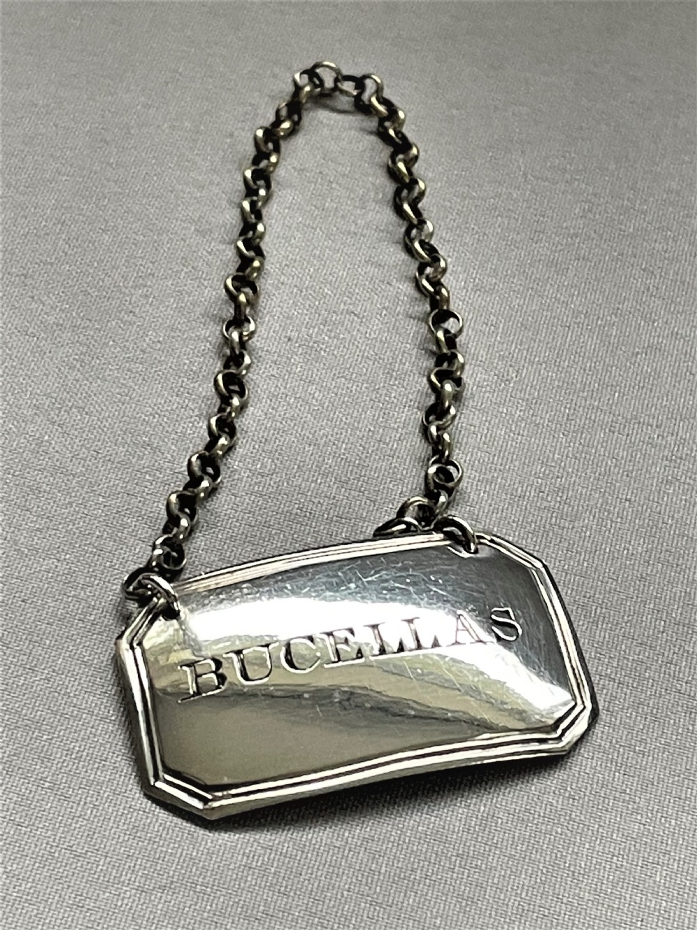 A rare Georgian silver Bucellas wine label
