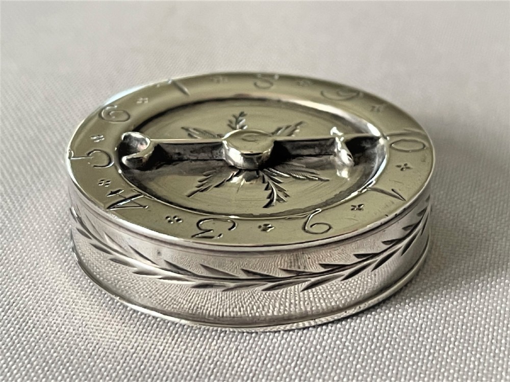 An extremely rare Georgian silver counter/patch box View II