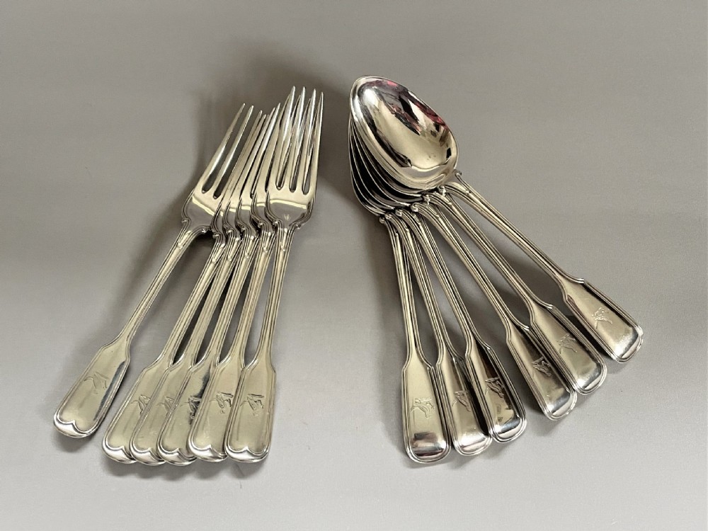 An outstanding 12 piece silver dessert set in Fiddle & Thread pattern