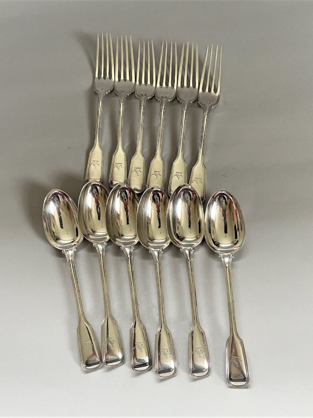 An outstanding 12 piece silver dessert set in Fiddle & Thread pattern View II
