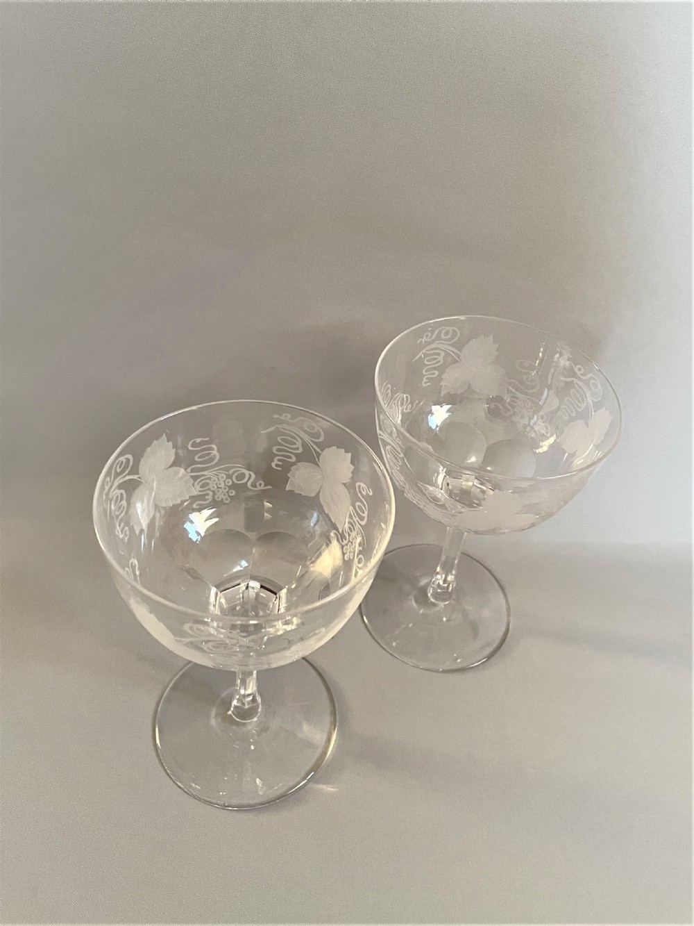 A pair of vine etched Victorian champagne bowls View II