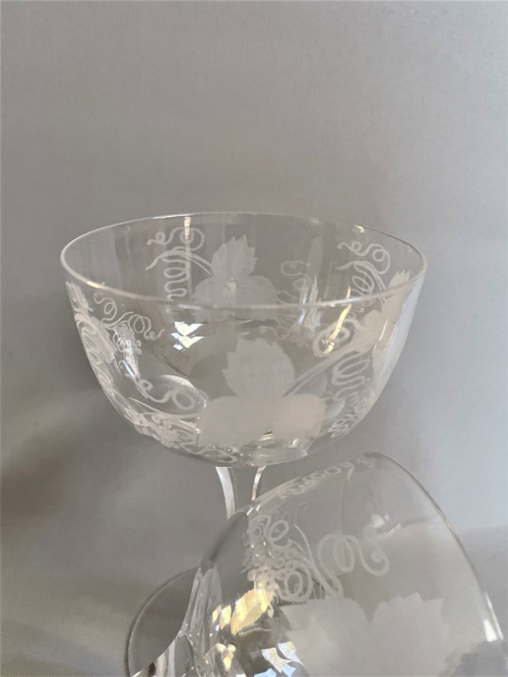 A pair of vine etched Victorian champagne bowls View III