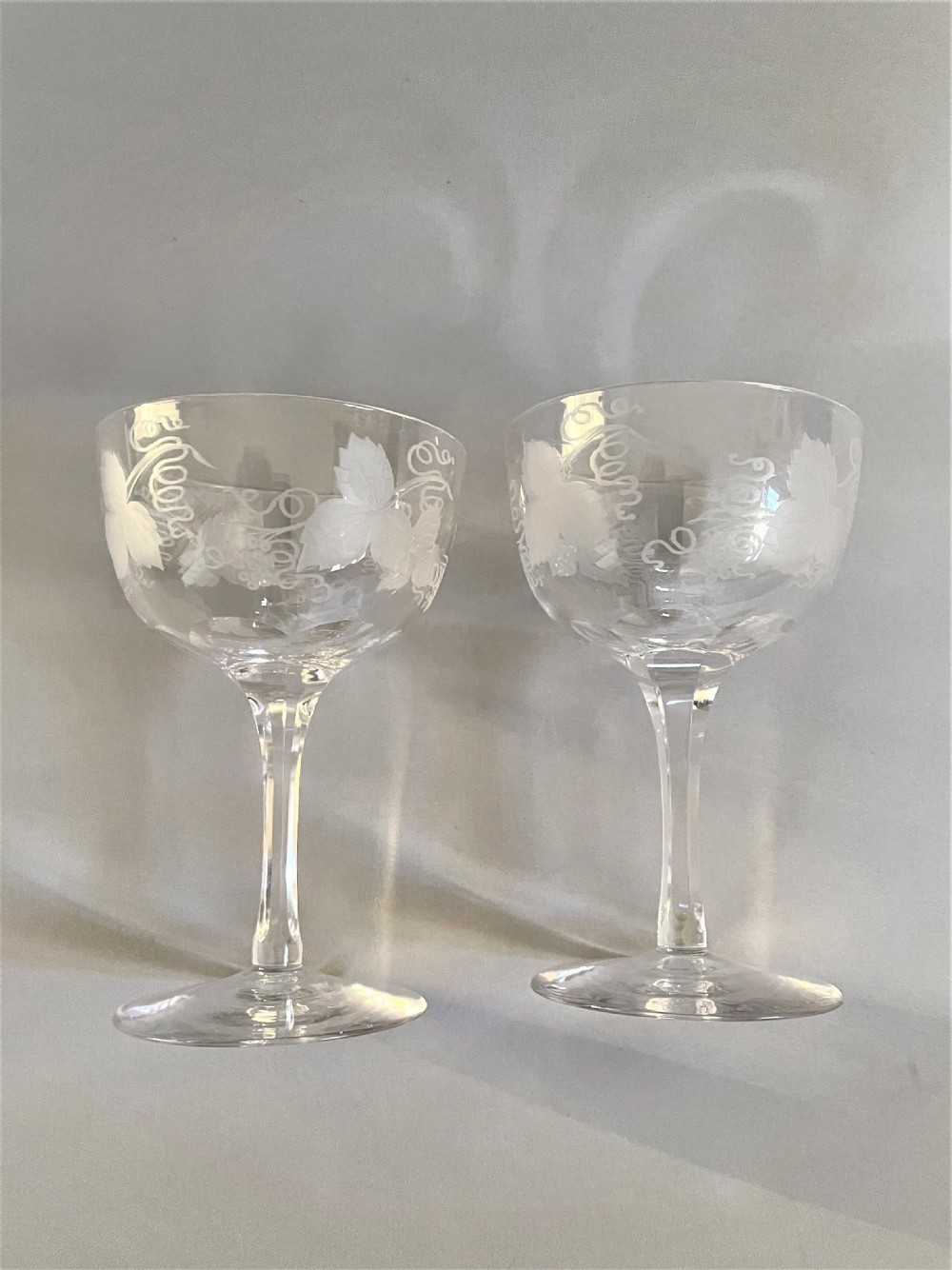 A pair of vine etched Victorian champagne bowls View V
