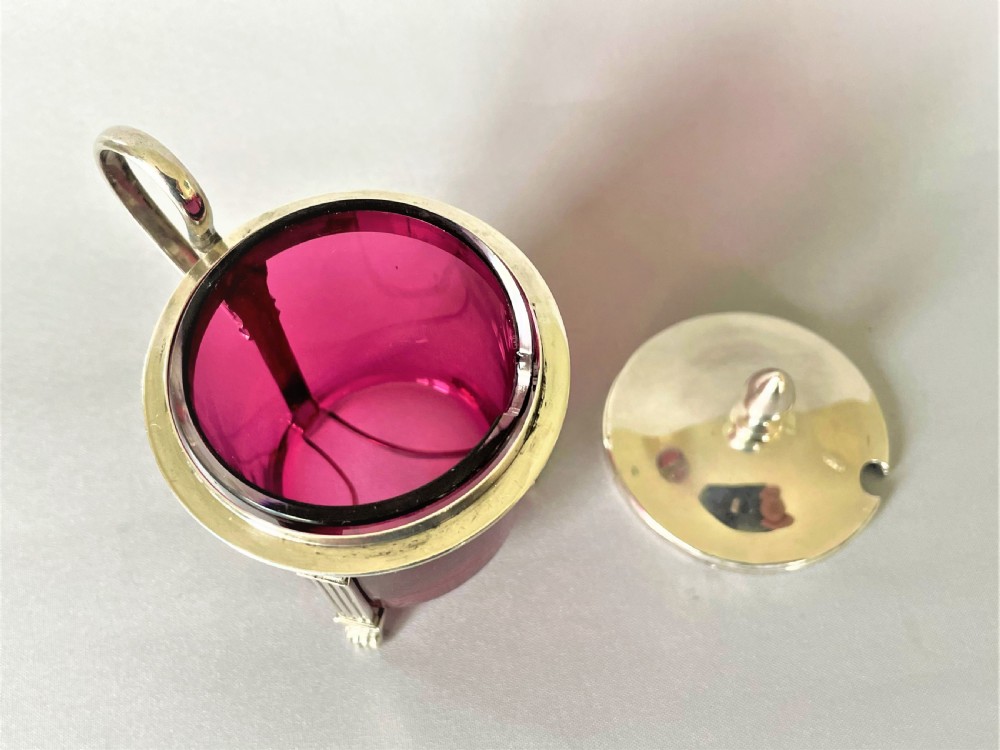 A fabulous French Empire period silver & cranberry glass mustard pot View V