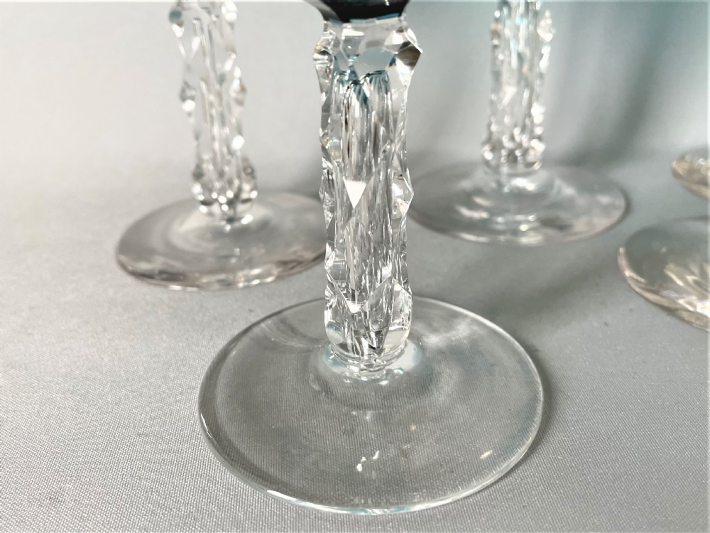 An unusual set of 6 Victorian aquamarine bowl wine glasses View III
