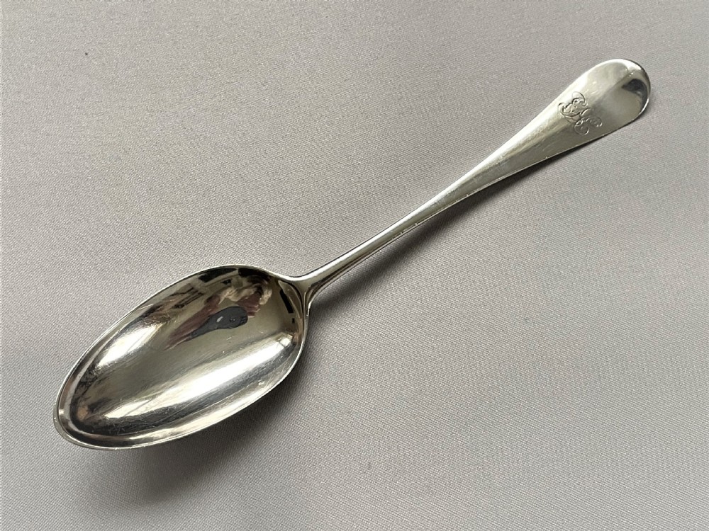 A mid 18th Century silver dessert spoon