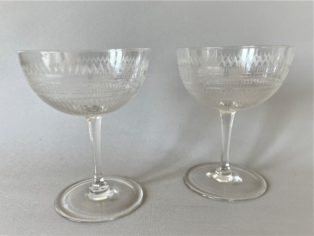 A gorgeous pair of Victorian etched champagne coupes  View III