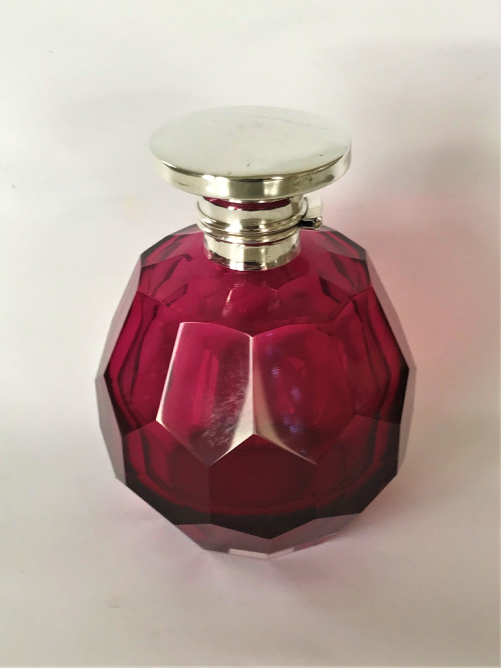 A Gorgeous Silver & Cranberry Glass Cologne Bottle