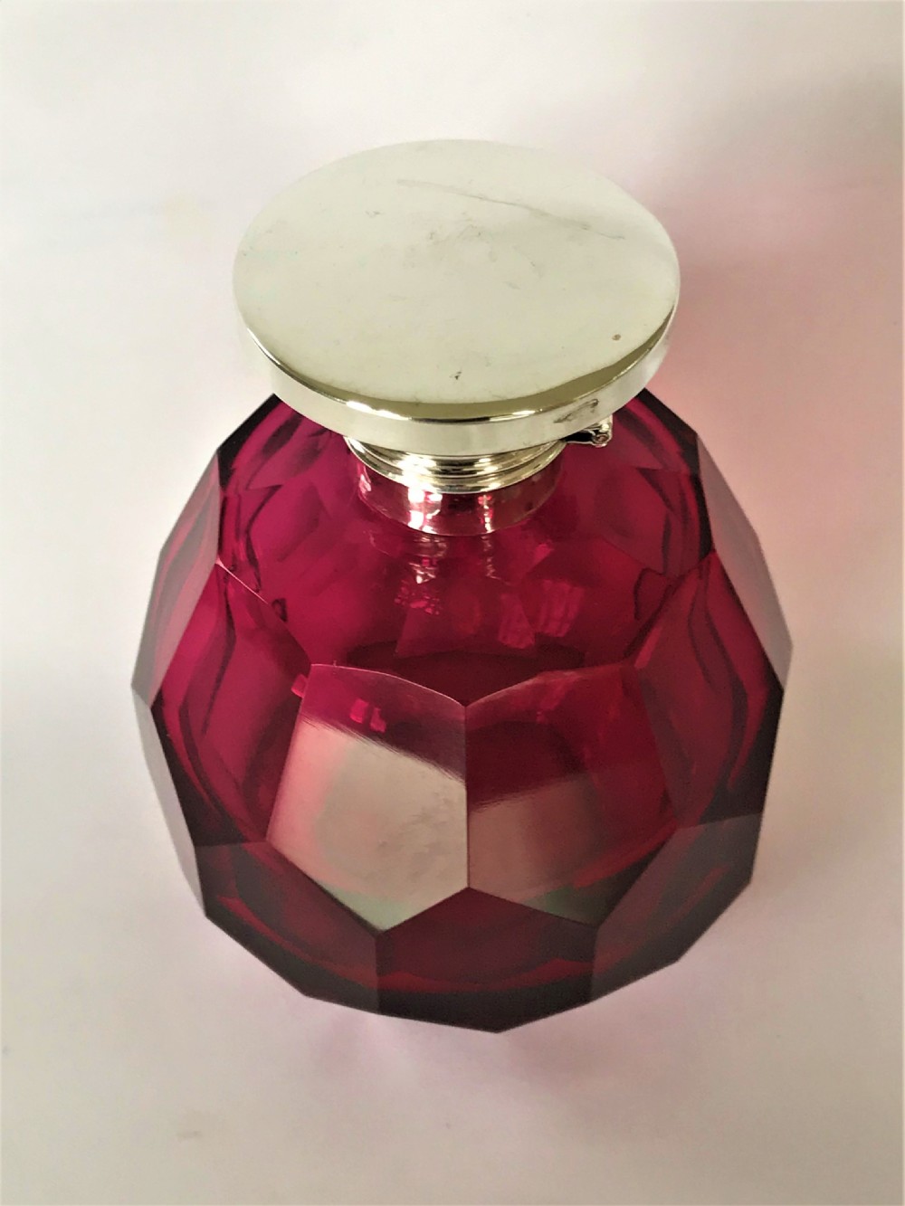 A Gorgeous Silver & Cranberry Glass Cologne Bottle View II