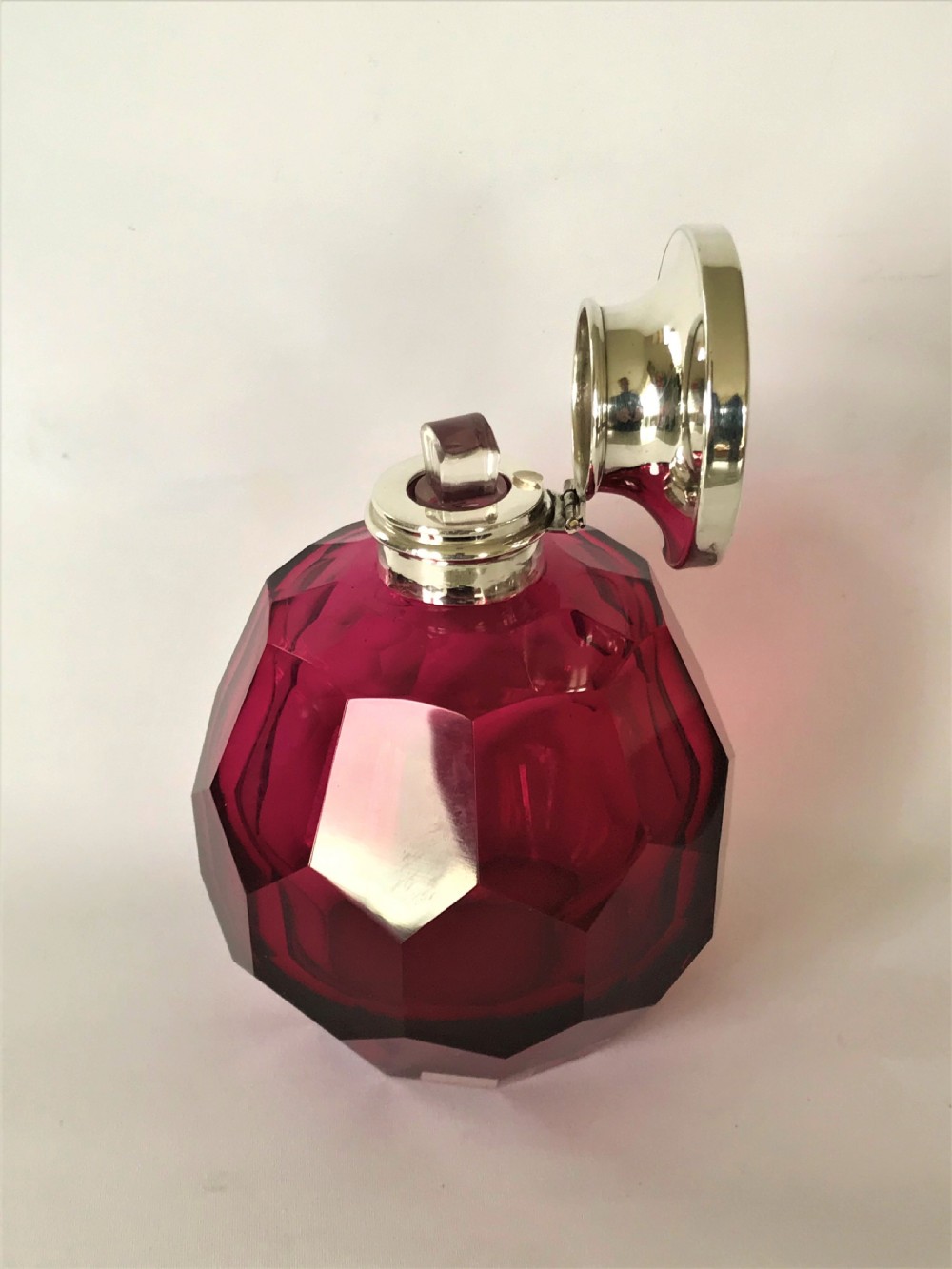 A Gorgeous Silver & Cranberry Glass Cologne Bottle View III