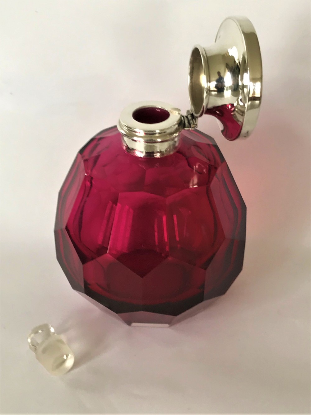 A Gorgeous Silver & Cranberry Glass Cologne Bottle View IV