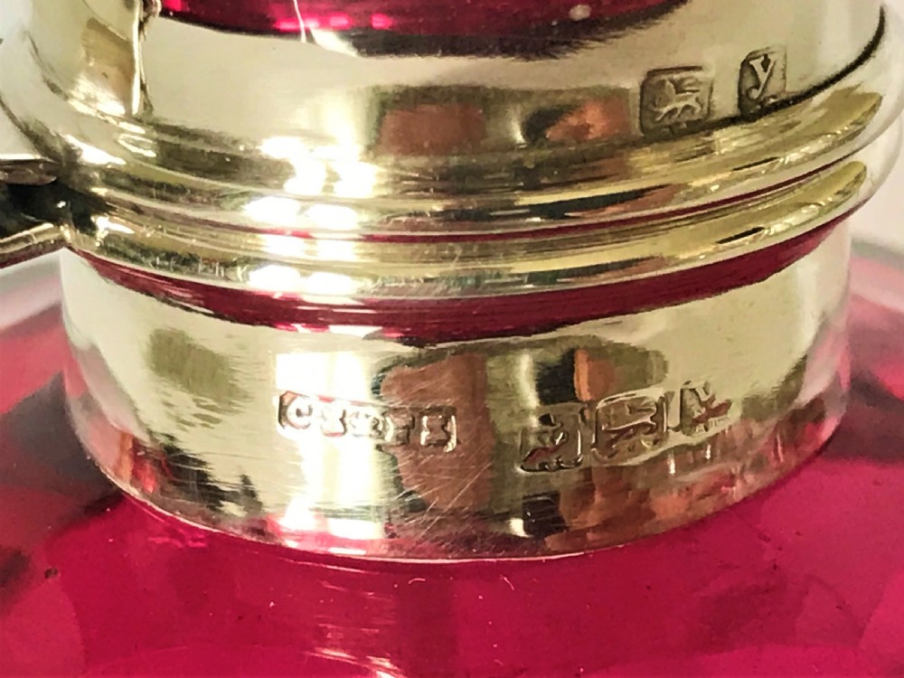 A Gorgeous Silver & Cranberry Glass Cologne Bottle View V