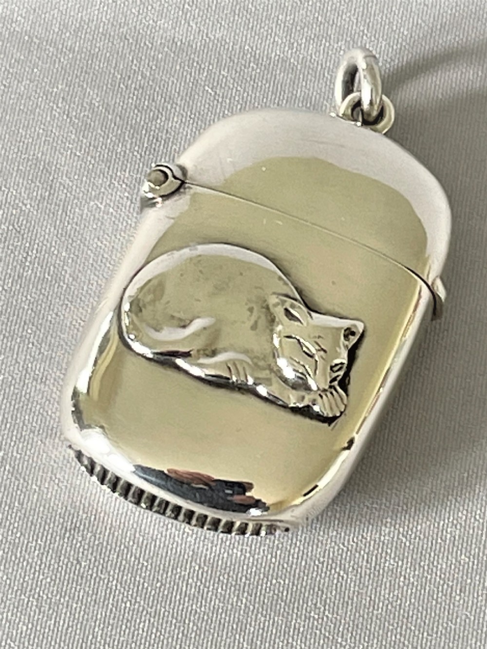 A rare Edwardian silver cat vesta