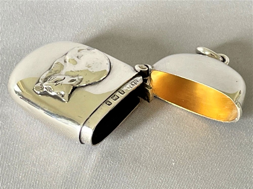 A rare Edwardian silver cat vesta View V
