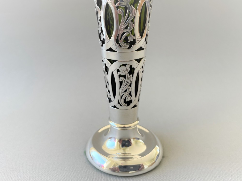 An Edwardian Chester silver bud vase with green liner View VI