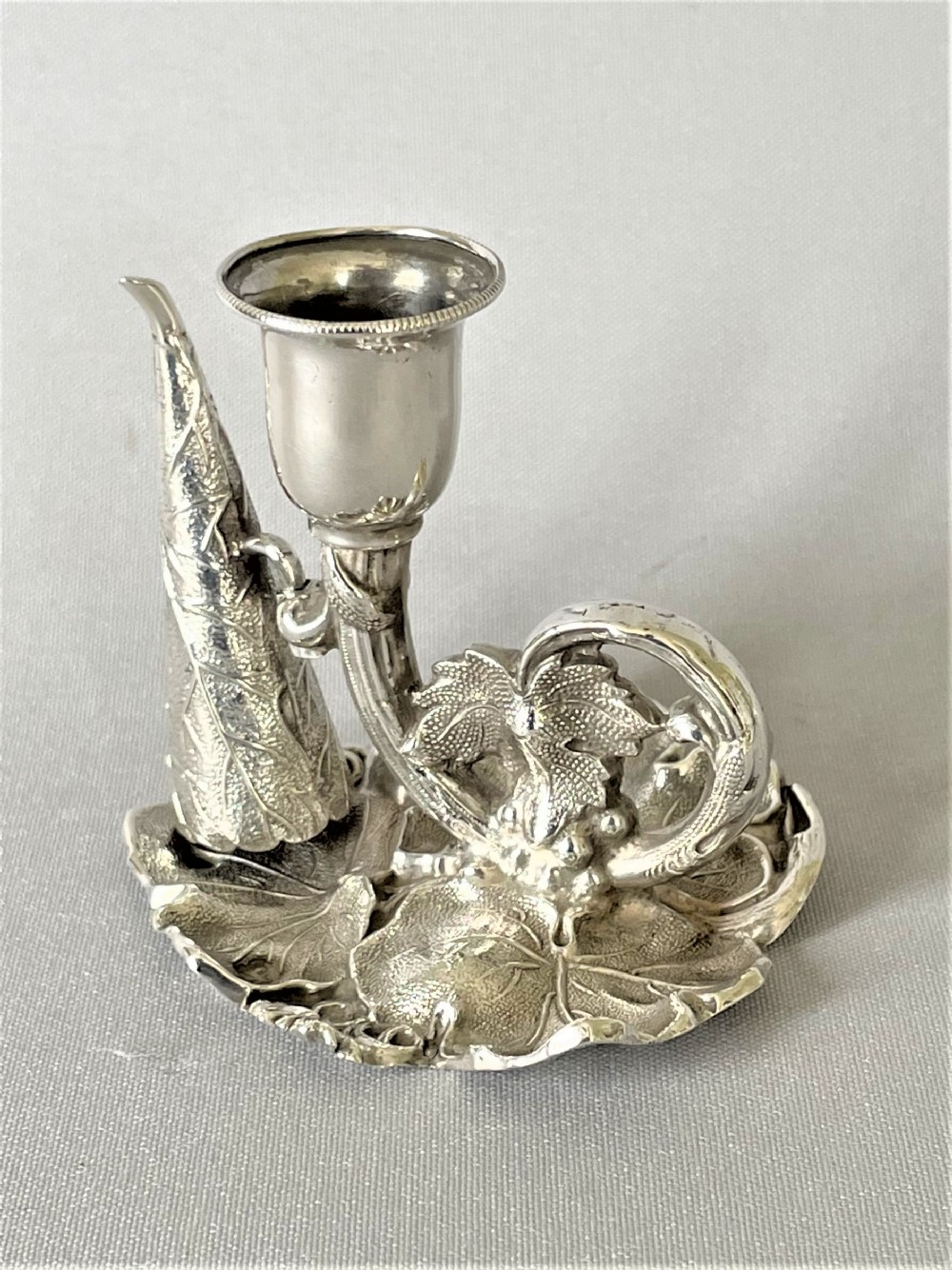 A superb small Victorian silver naturalistic chamber stick