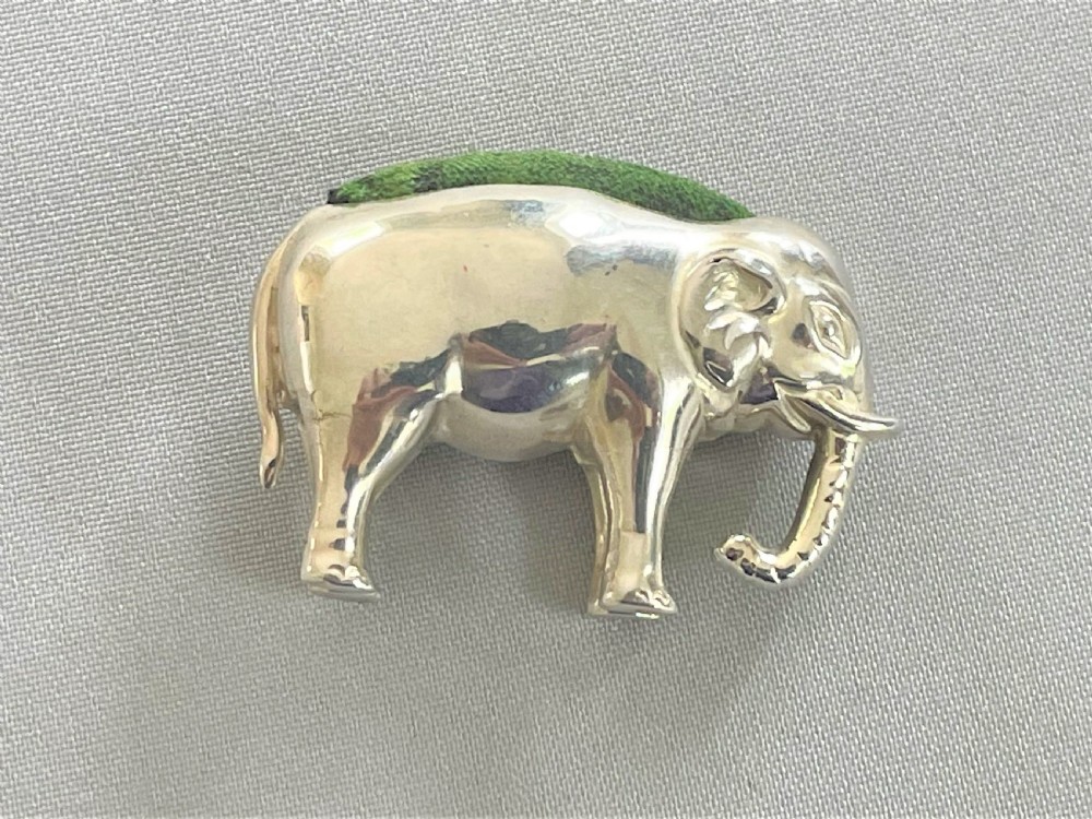 An Edwardian silver elephant pin cushion View II