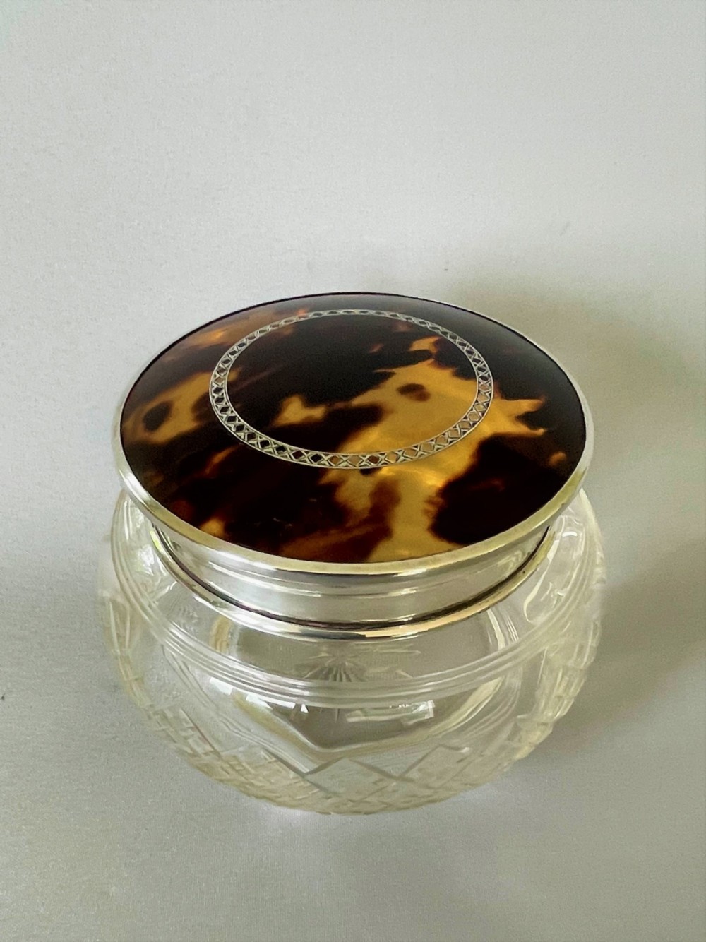 A superb silver & tortoiseshell lidded powder bowl