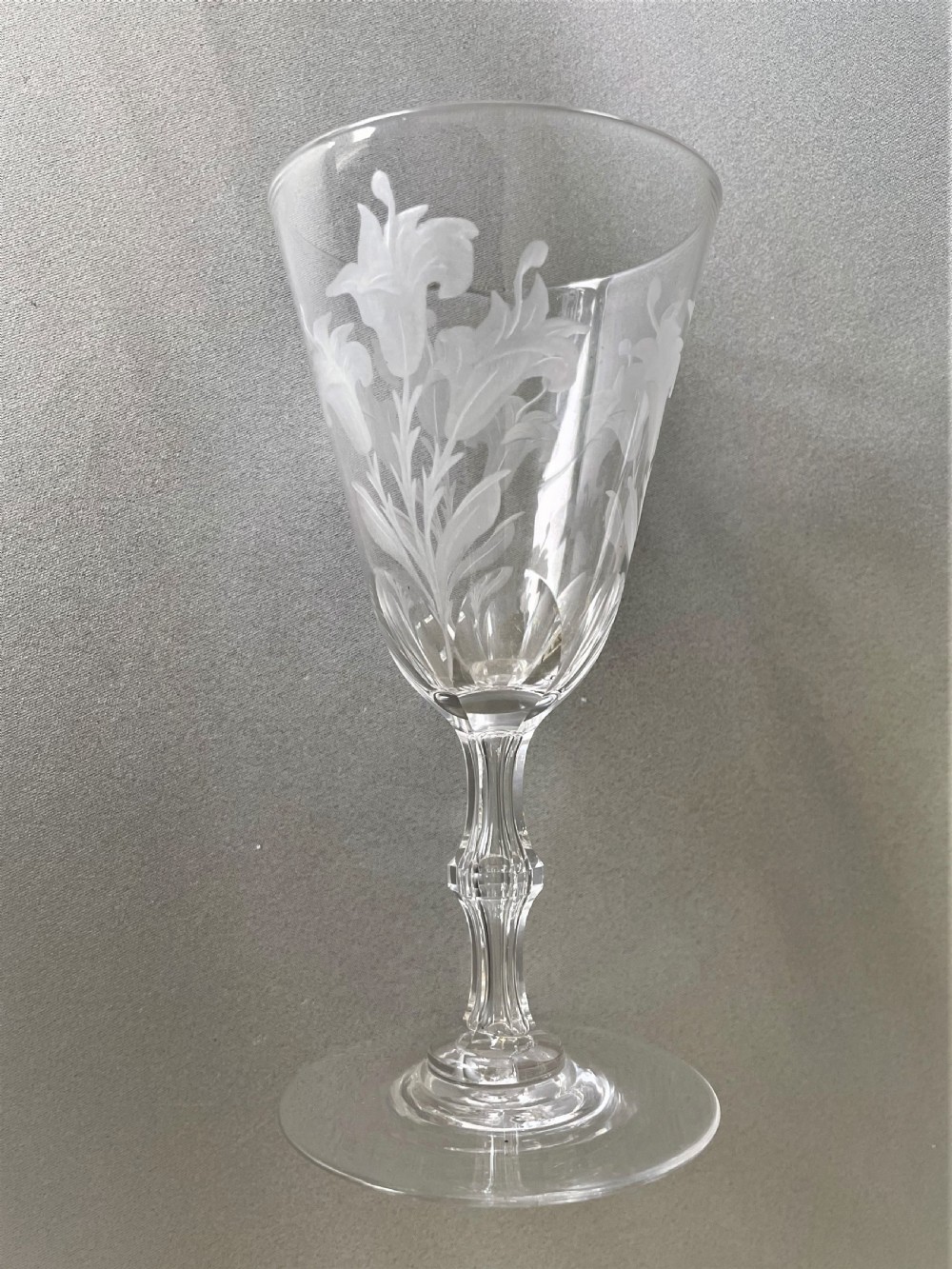 A lovely pair of Victorian Lily etched wine glasses View IV
