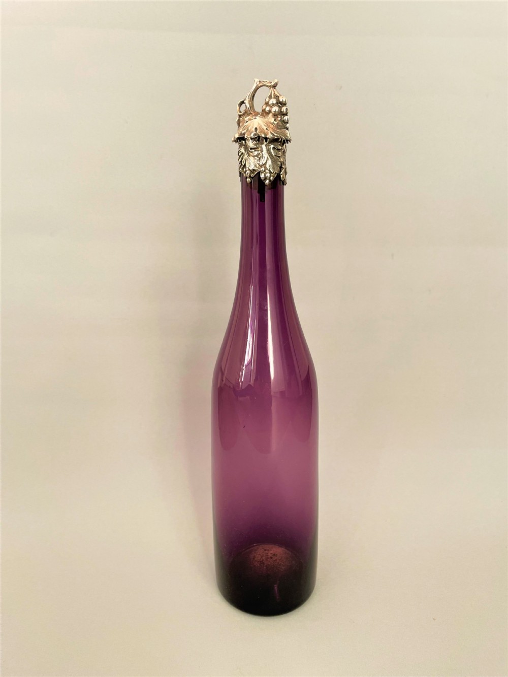 A Gorgeous Victorian Silver Plated & Amethyst Glass Wine Bottle