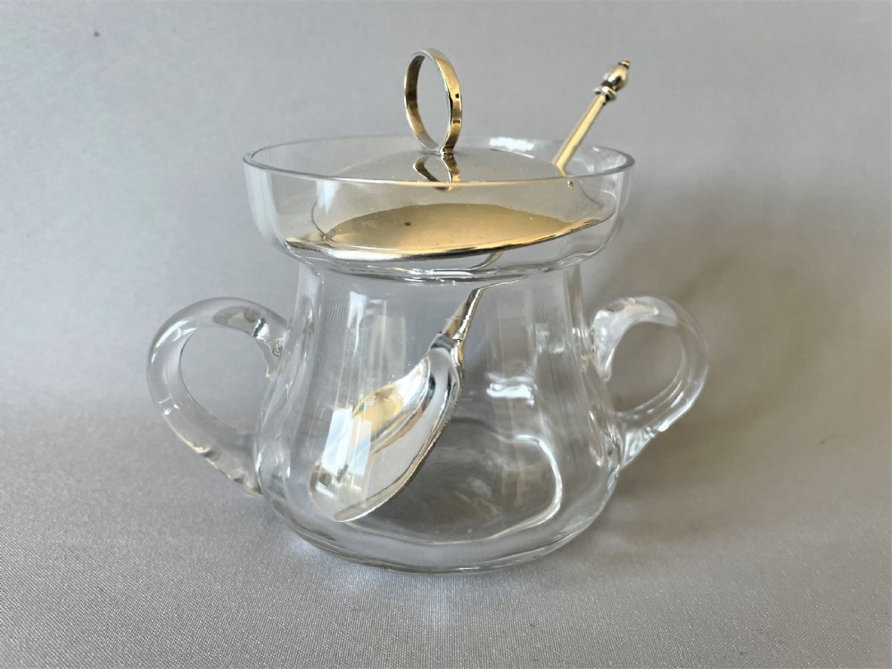 A silver mounted preserve jar with hallmarked silver spoon View III