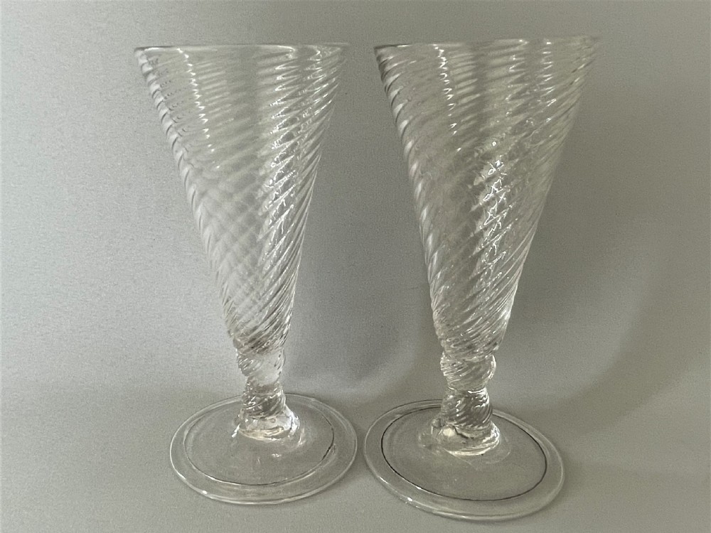 A lovely pair of 18th Century dwarf ale glasses View II