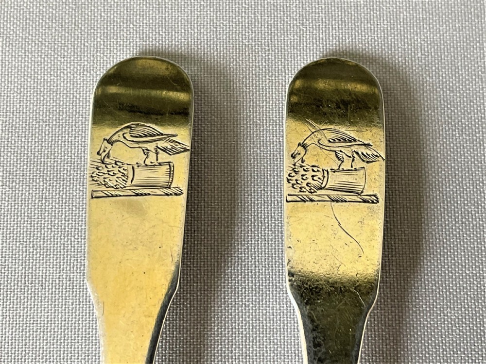 A rare pair of Georgian Irish silver gilt large mustard spoons View II