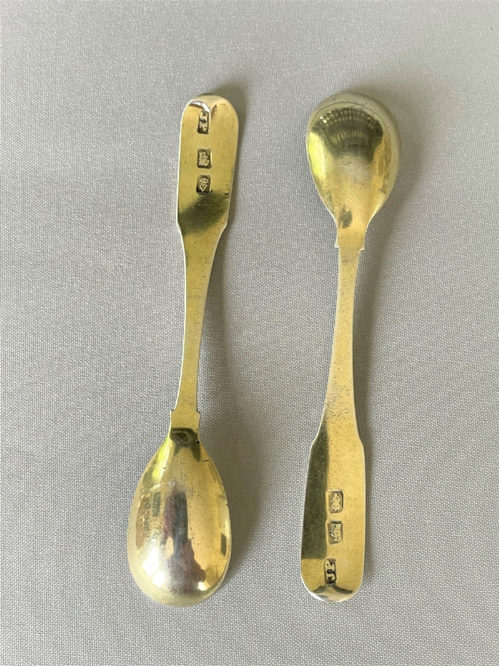 A rare pair of Georgian Irish silver gilt large mustard spoons View IV