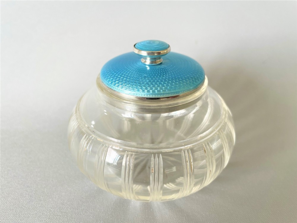 A gorgeous Art Deco silver & guilloche enamel mounted trinket jar View II