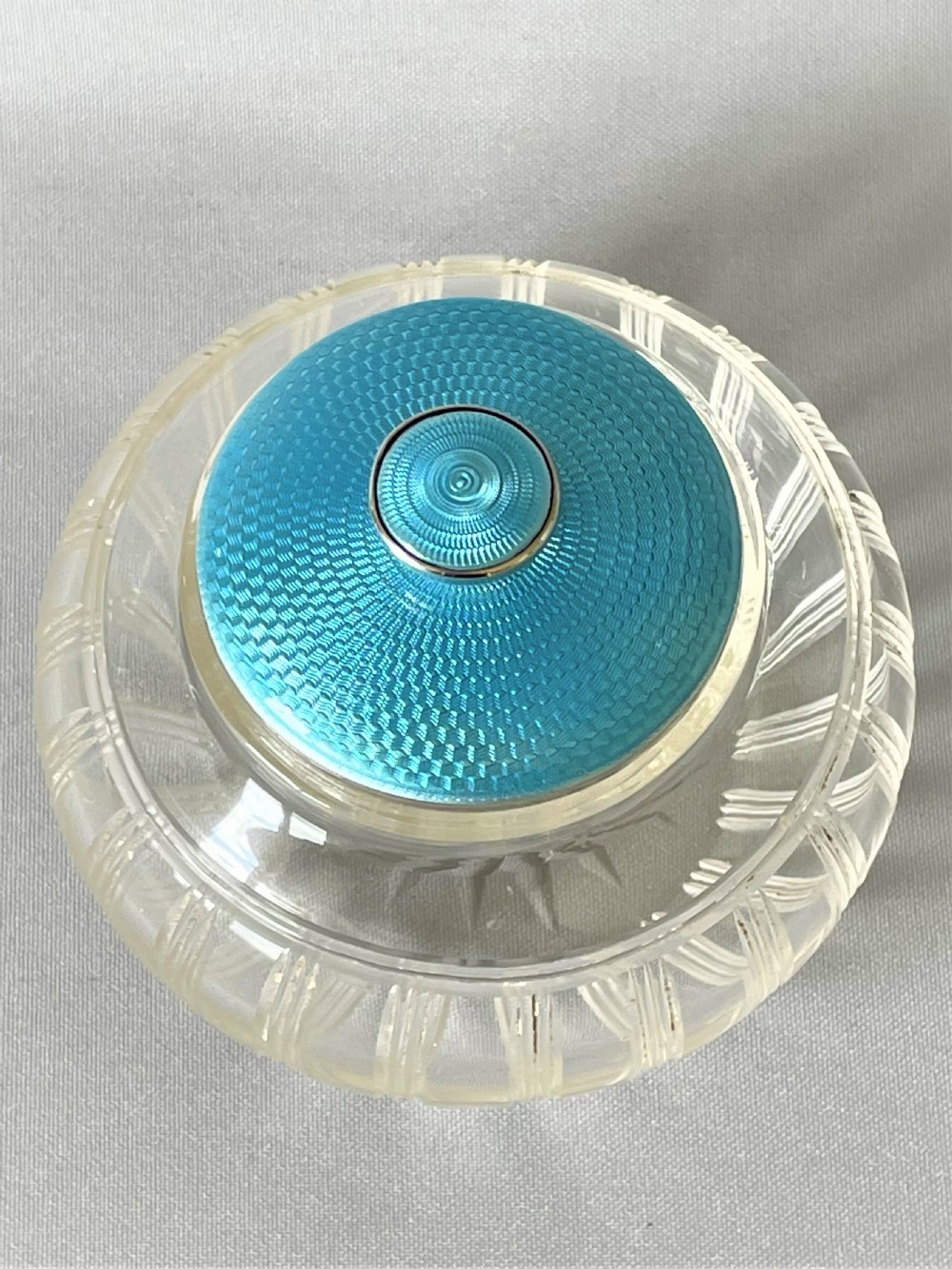 A gorgeous Art Deco silver & guilloche enamel mounted trinket jar View III