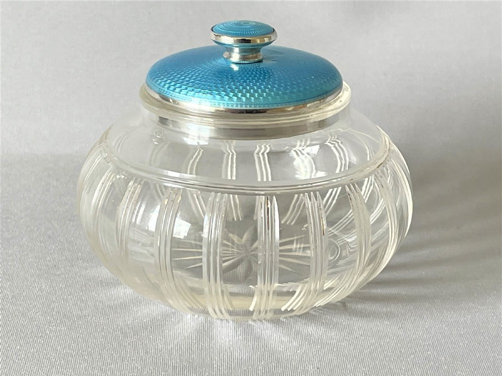A gorgeous Art Deco silver & guilloche enamel mounted trinket jar View IV