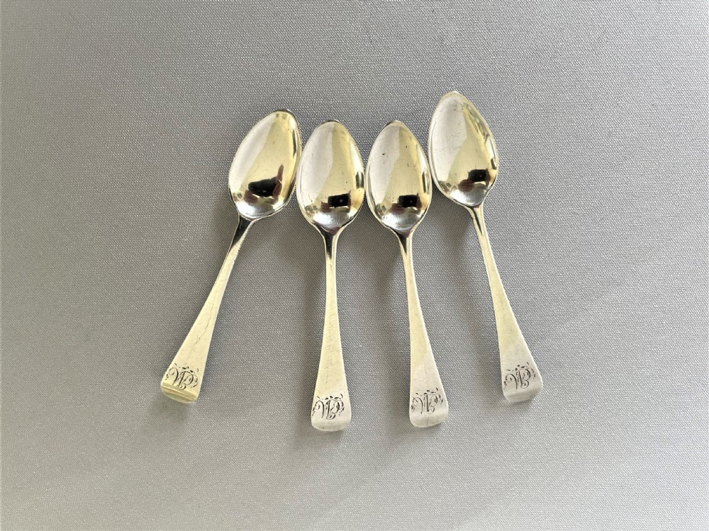 An extremely rare set of  4 Georgian Newcastle silver snuff spoons