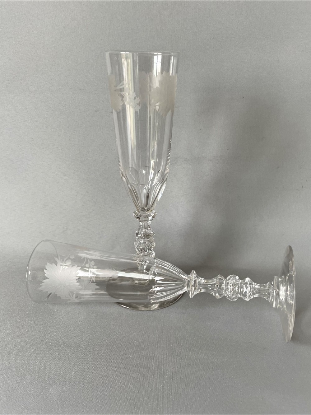 A stunning pair of Victorian cut & etched champagne flutes View IV