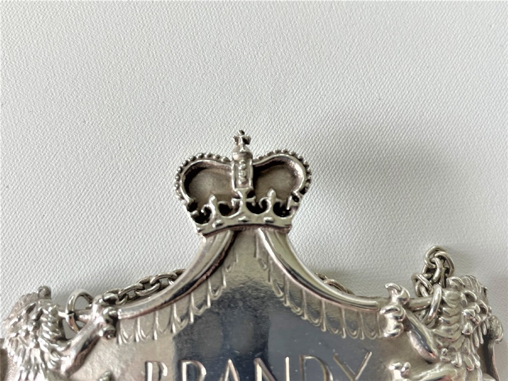 A spectacular set of 3 Leslie Gorden Durbin silver Coronation decanter labels View VII