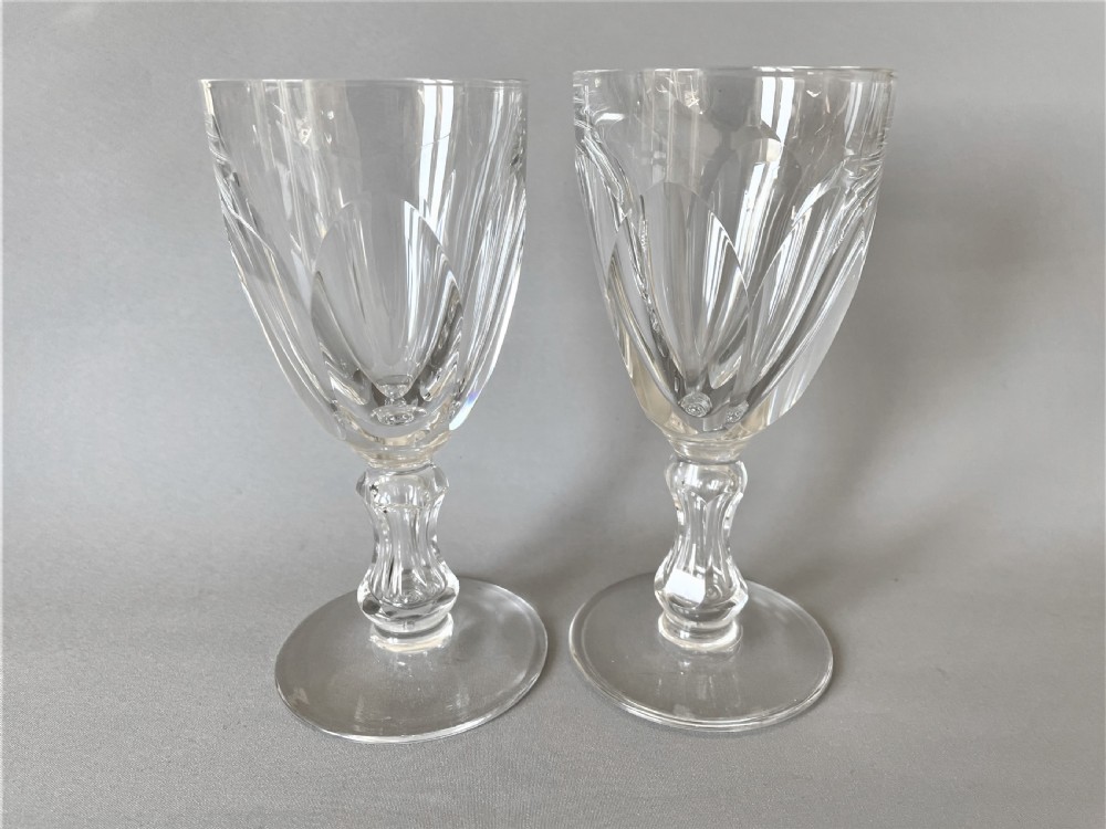 A Quality Pair Of French Cut Glass Wine Goblets