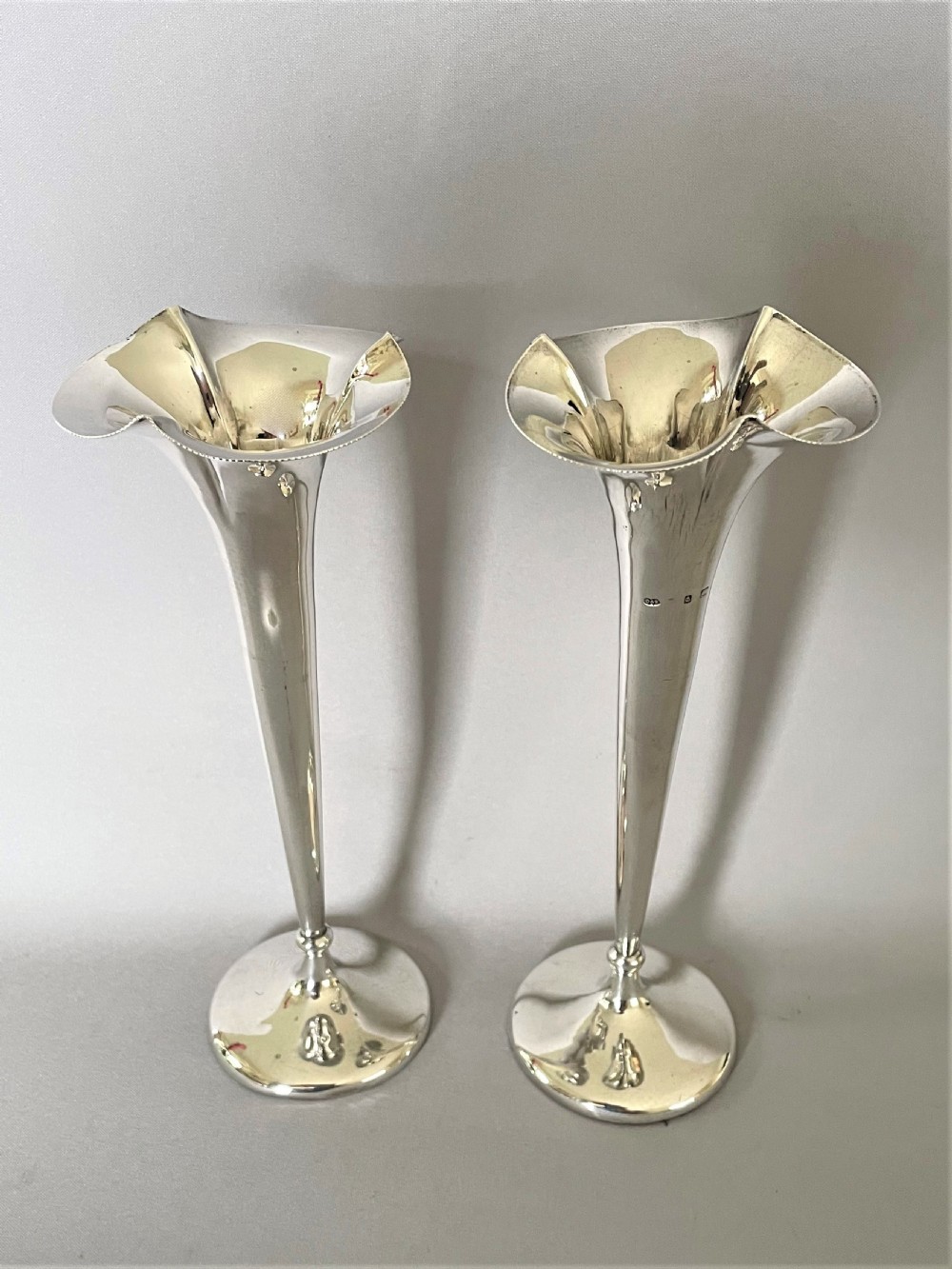 A lovely pair of Edwardian silver stem vases View II