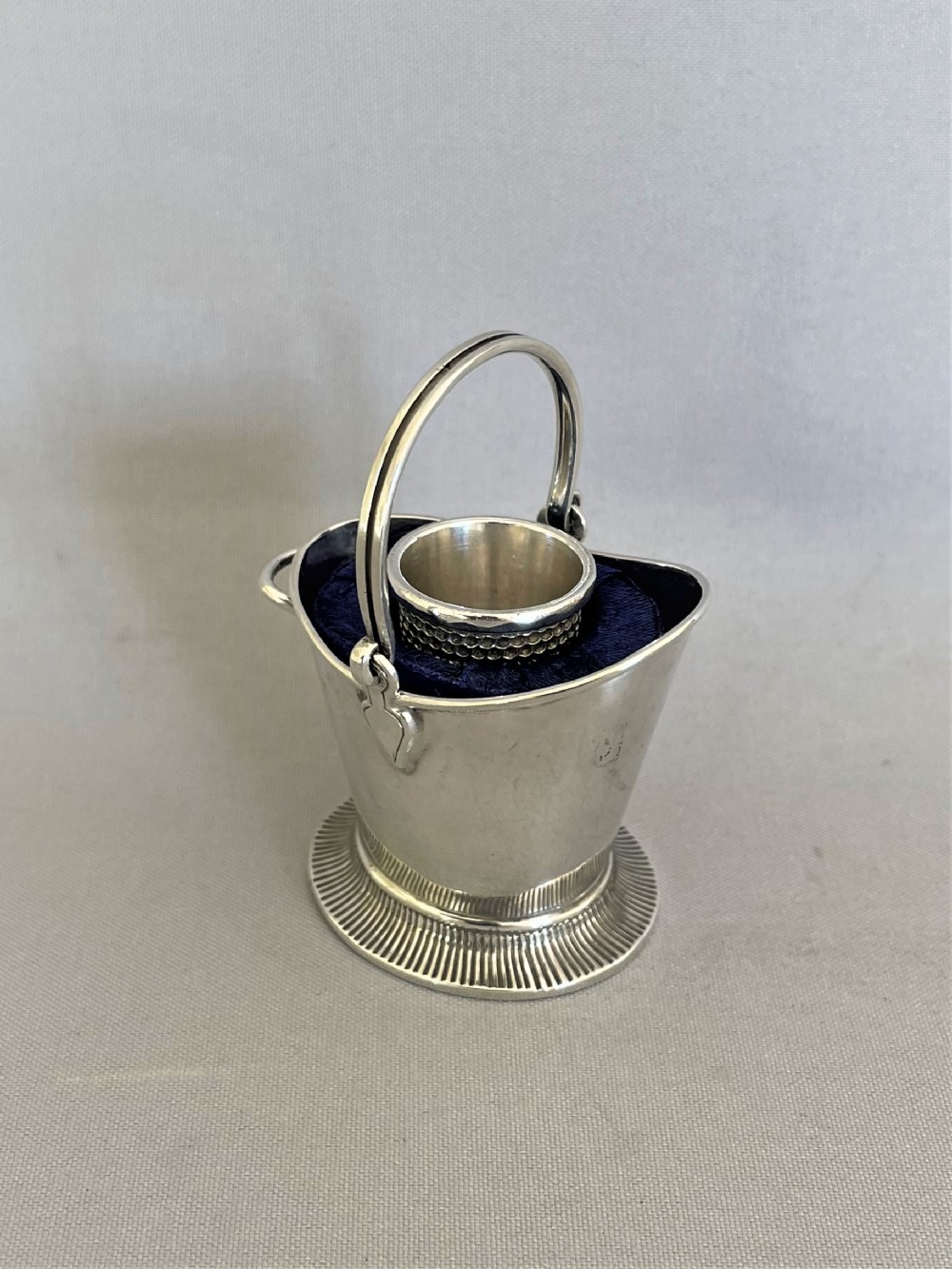 A rare Edwardian novelty silver coal scuttle thimble holder & thimble