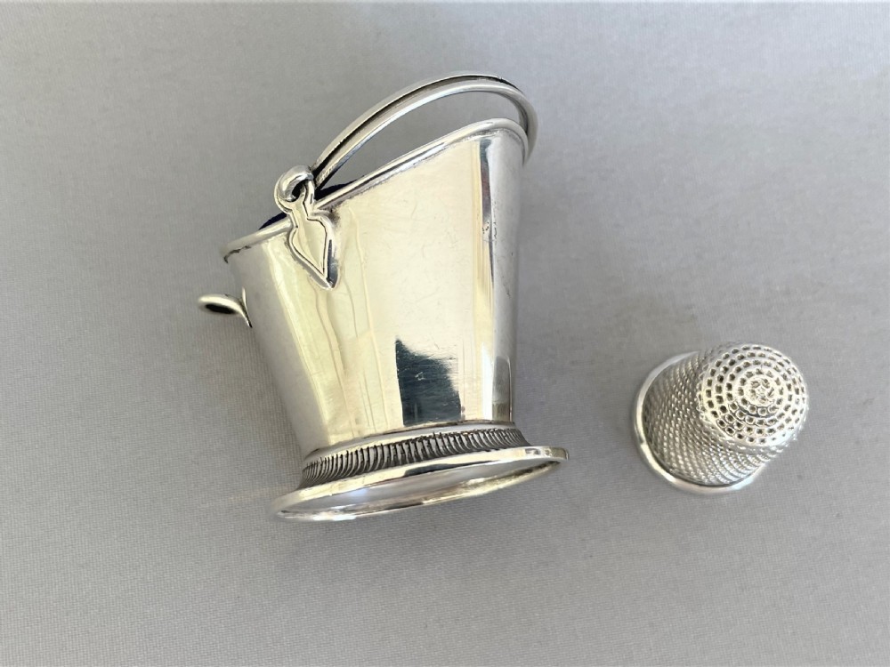 A rare Edwardian novelty silver coal scuttle thimble holder & thimble View V