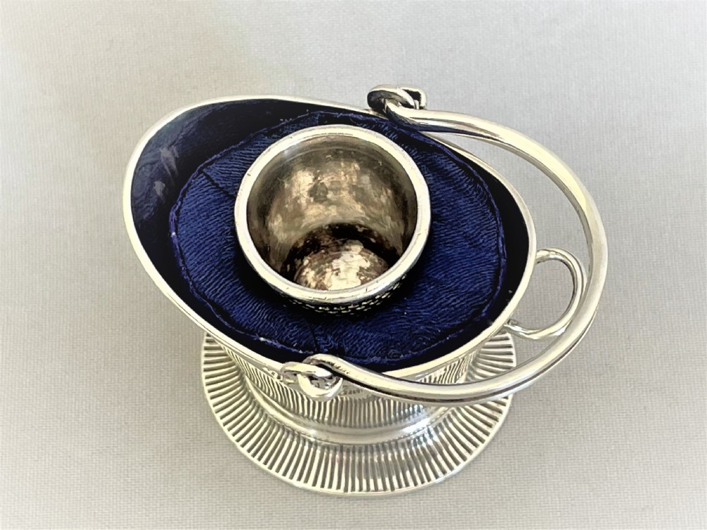 A rare Edwardian novelty silver coal scuttle thimble holder & thimble View IX