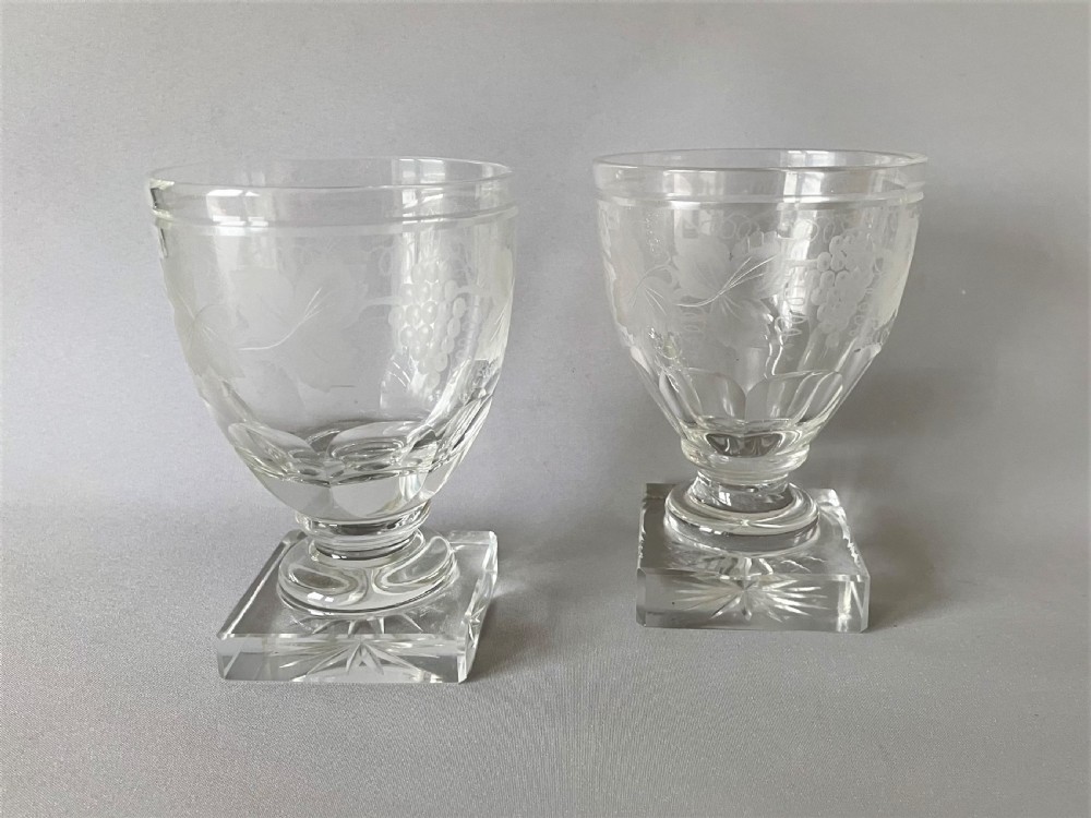 A gorgeous pair of etched Victorian rummers