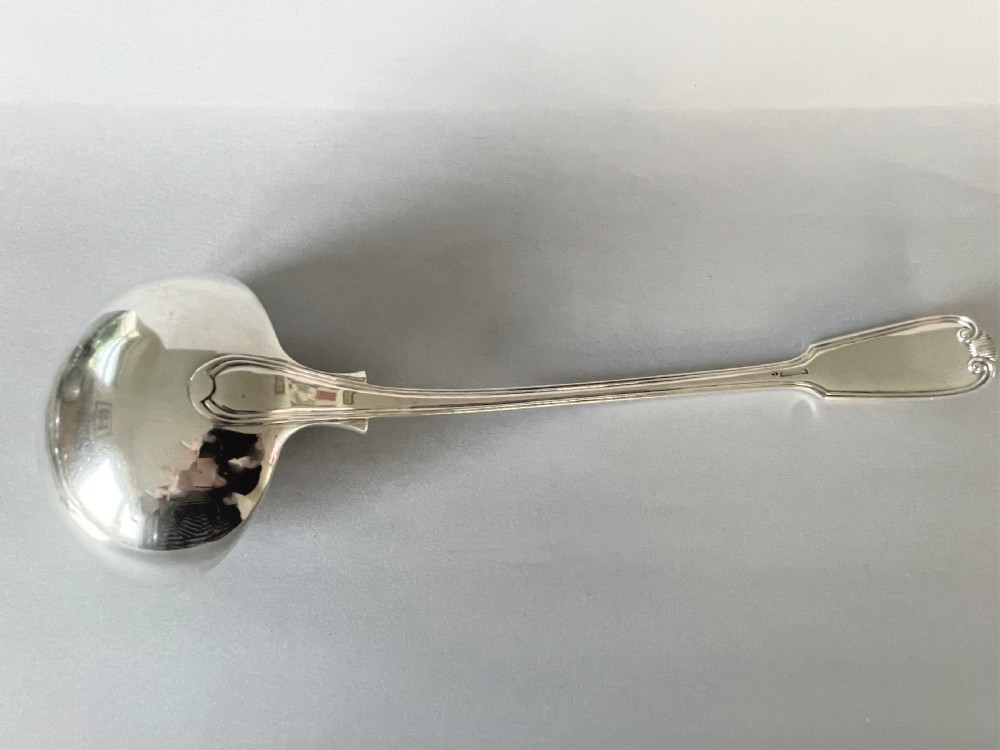 A superb Colonial, Fiddle, thread & shell silver soup ladle View III