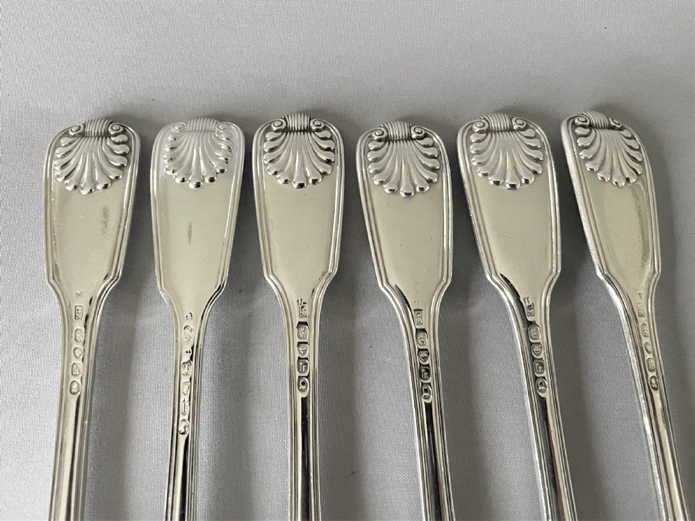 A matched set of 6 fiddle, thread & shell table forks View VIII