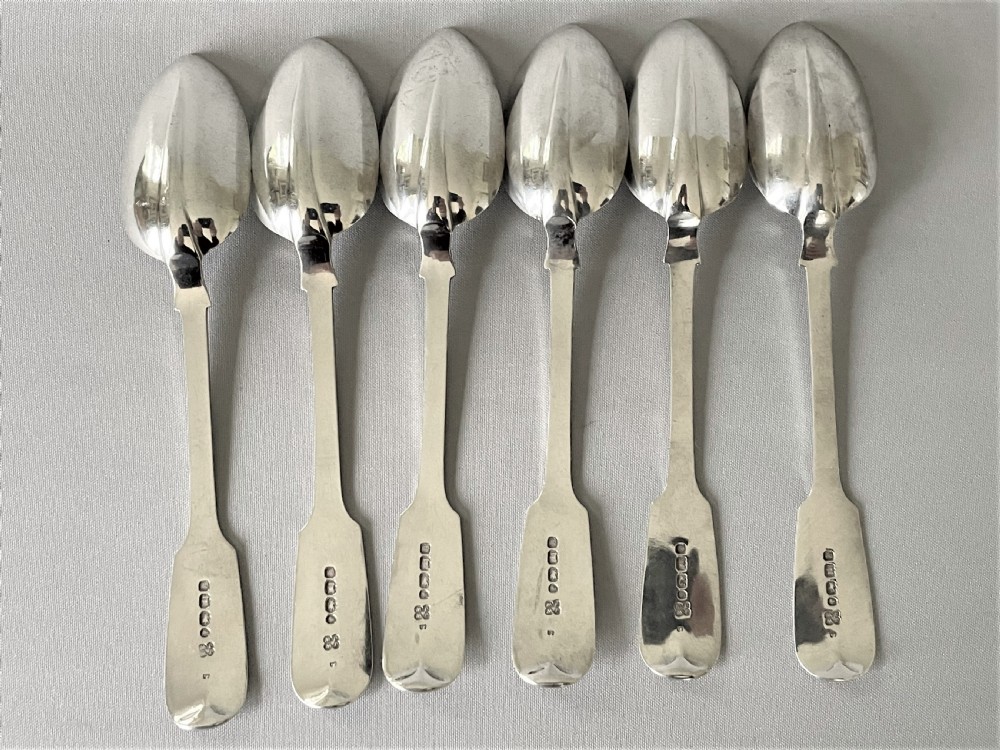 A set of 6 large Exeter silver rat-tail teaspoons View IV