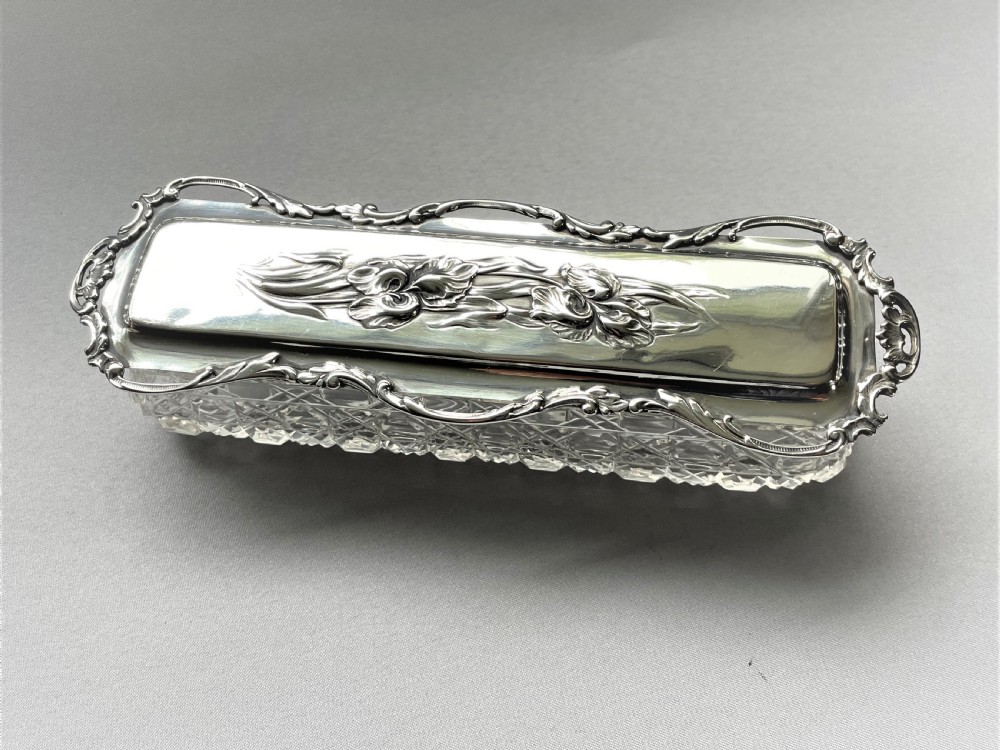 A Fabulous Iris Embossed Silver Topped Trinket Box View II