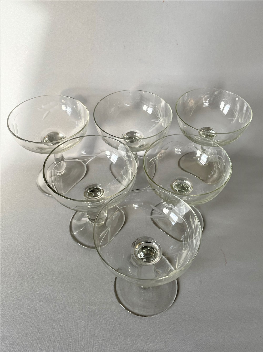 A set of six vintage etched champagne coupes View II