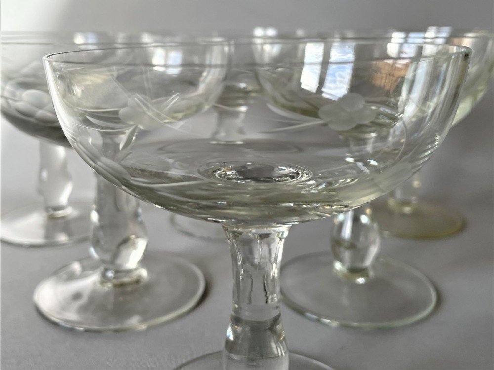 A set of six vintage etched champagne coupes View IV