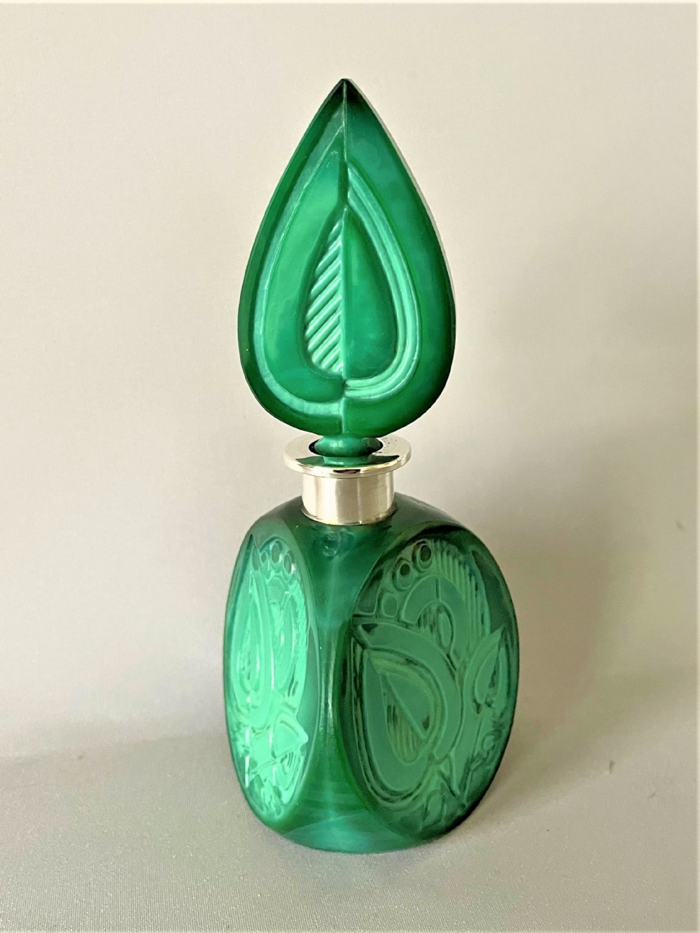 A gorgeous silver mounted Art Deco malachite scent bottle