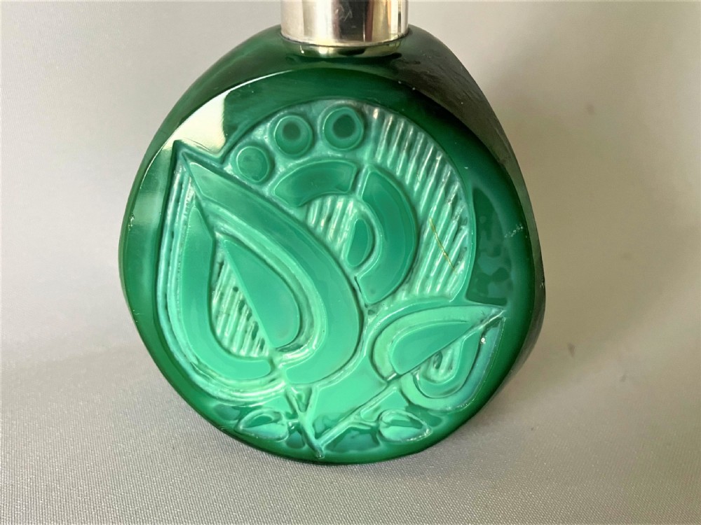 A gorgeous silver mounted Art Deco malachite scent bottle View III
