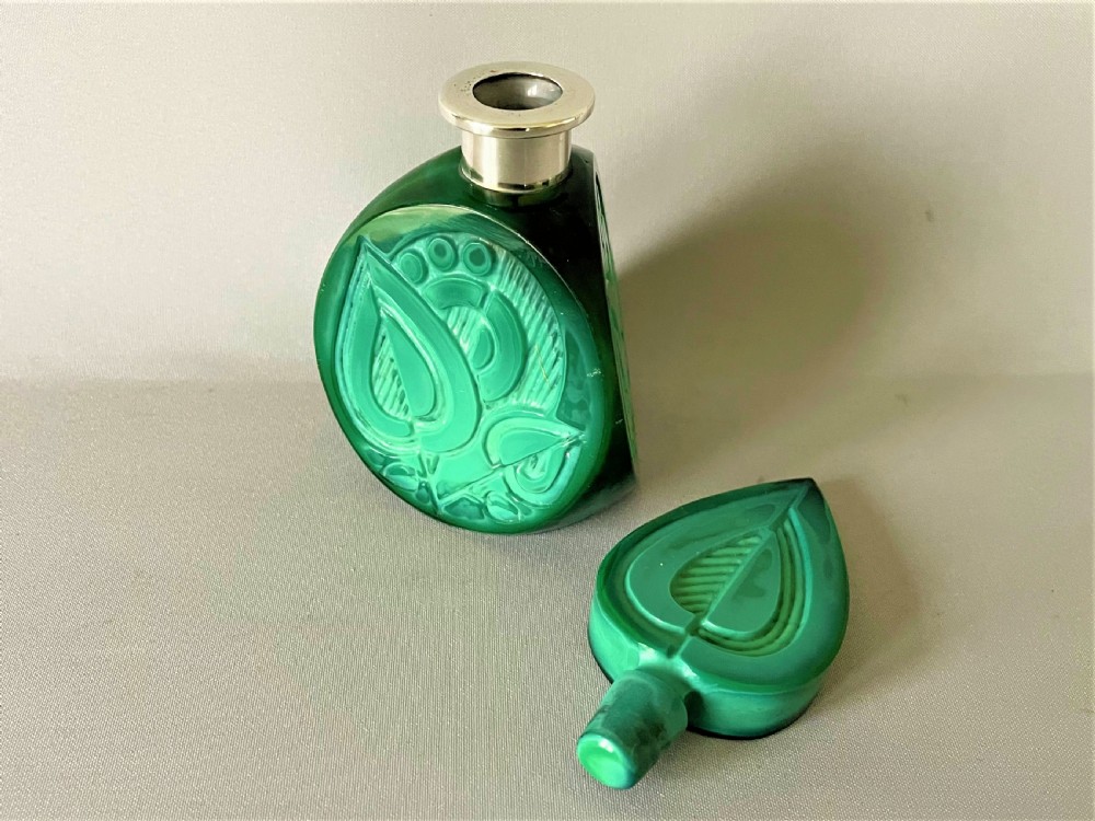 A gorgeous silver mounted Art Deco malachite scent bottle View IV