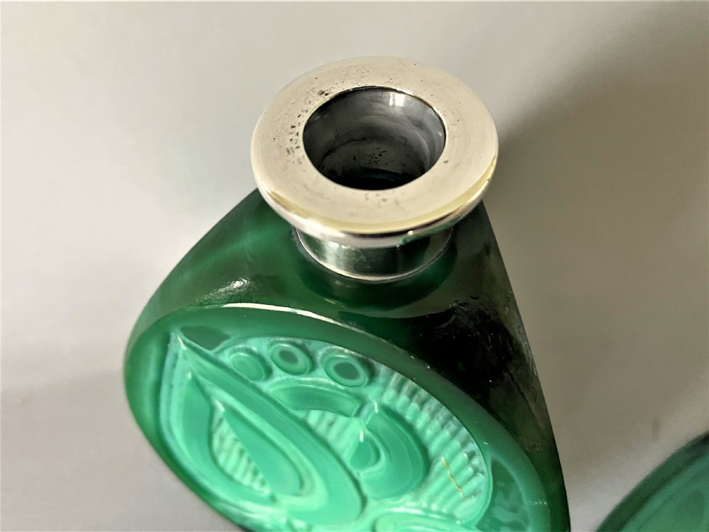 A gorgeous silver mounted Art Deco malachite scent bottle View V